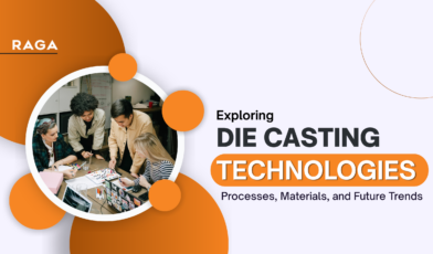 Die casting technologies concept image featuring a team collaborating on design and materials planning, highlighting processes, materials, and future trends in modern manufacturing.