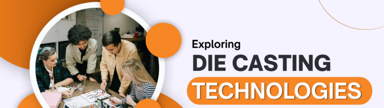 Die casting technologies concept image featuring a team collaborating on design and materials planning, highlighting processes, materials, and future trends in modern manufacturing.