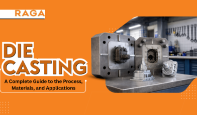 Die casting industrial mold with finished metal parts on a workshop table, illustrating the die casting manufacturing process, materials, and applications in modern metal production.