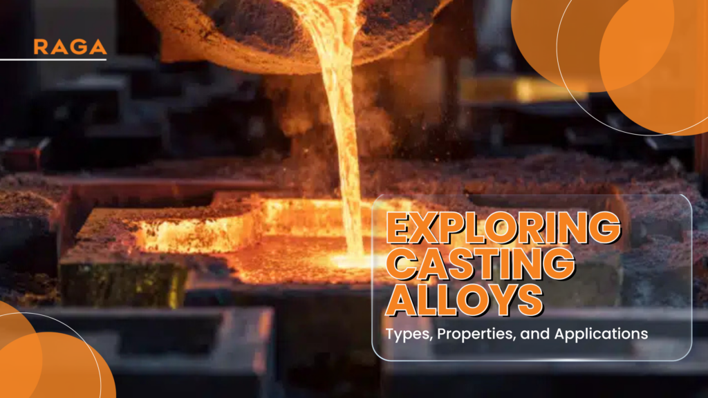 Molten metal being poured into a casting mold in a foundry, representing casting alloys, including their types, properties, and industrial applications in metal manufacturing.