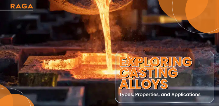 Molten metal being poured into a casting mold in a foundry, representing casting alloys, including their types, properties, and industrial applications in metal manufacturing.