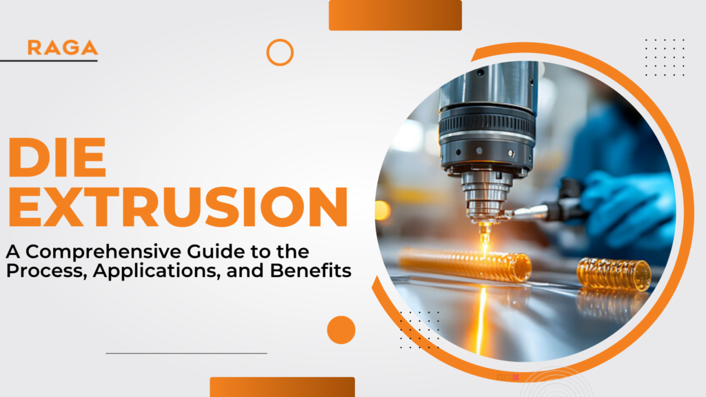 Die extrusion manufacturing process with heated metal rods and precision machinery, illustrating industrial forming technique and production applications