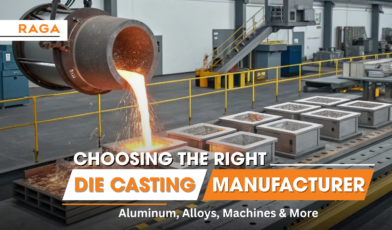 Molten aluminum being poured into molds in an industrial foundry, illustrating the process of die casting and highlighting how to choose the right die casting manufacturer for aluminum alloys and metal production.