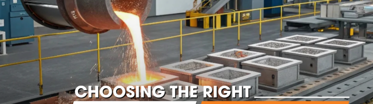 Molten aluminum being poured into molds in an industrial foundry, illustrating the process of die casting and highlighting how to choose the right die casting manufacturer for aluminum alloys and metal production.