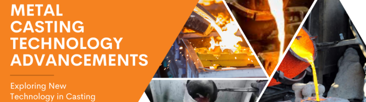 Metal casting process with molten metal being poured into molds, highlighting technological advancements in casting, with RAGA branding and text about exploring new casting technology.