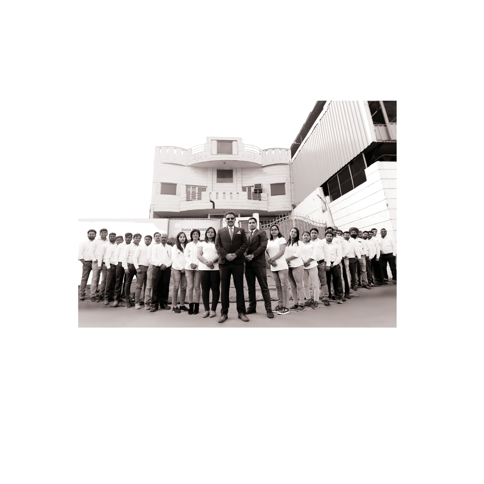 The RAGA team in front of the works in Faridabad