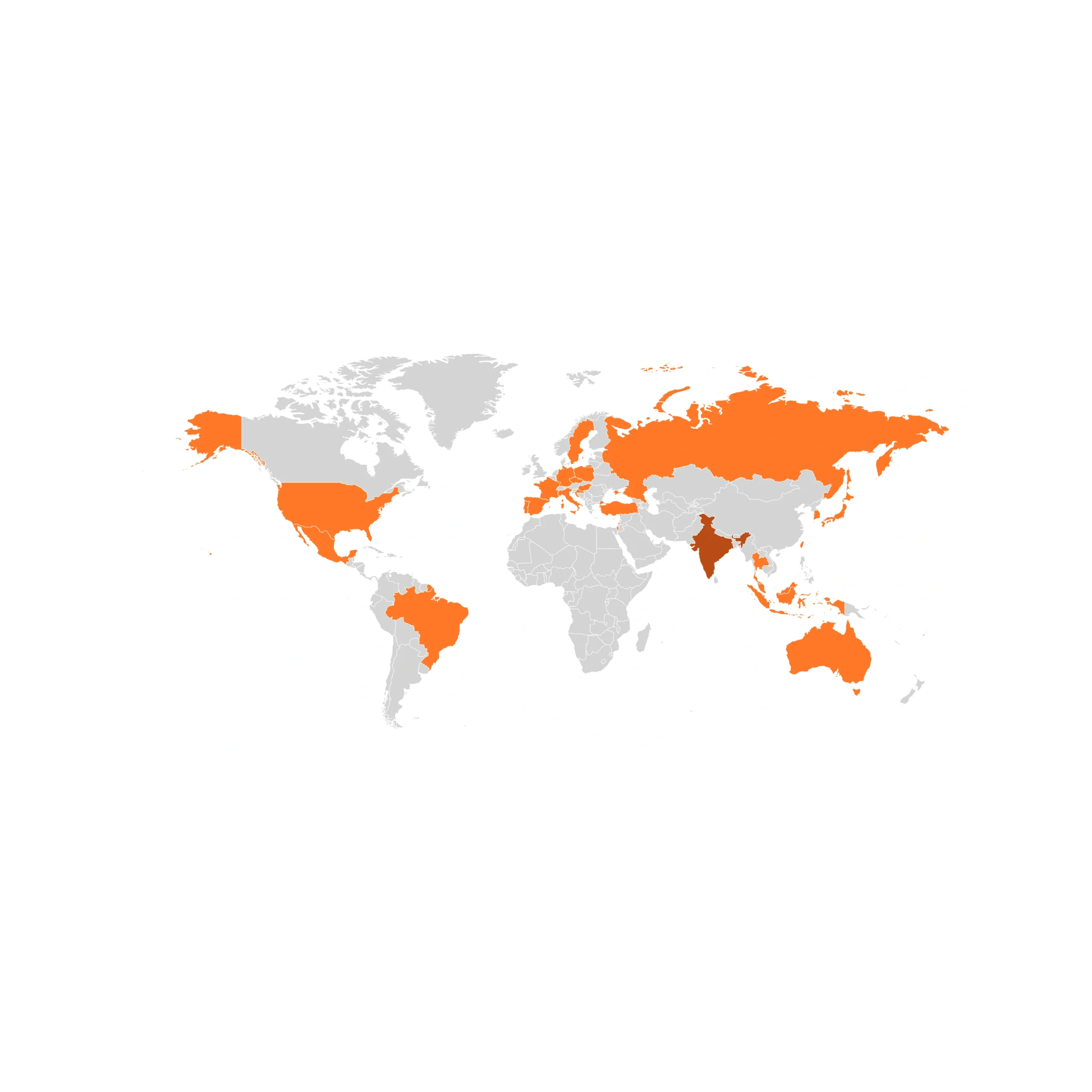 World map with RAGA markets highlighted